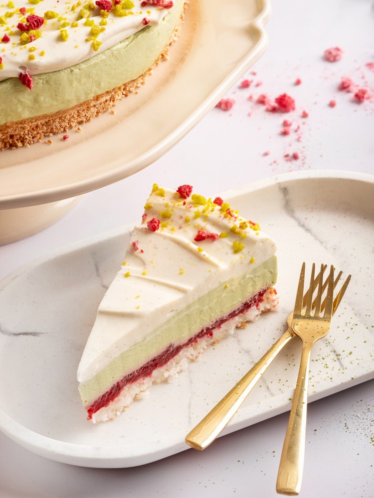 Matcha–malina–kokos cheesecake OLLIES