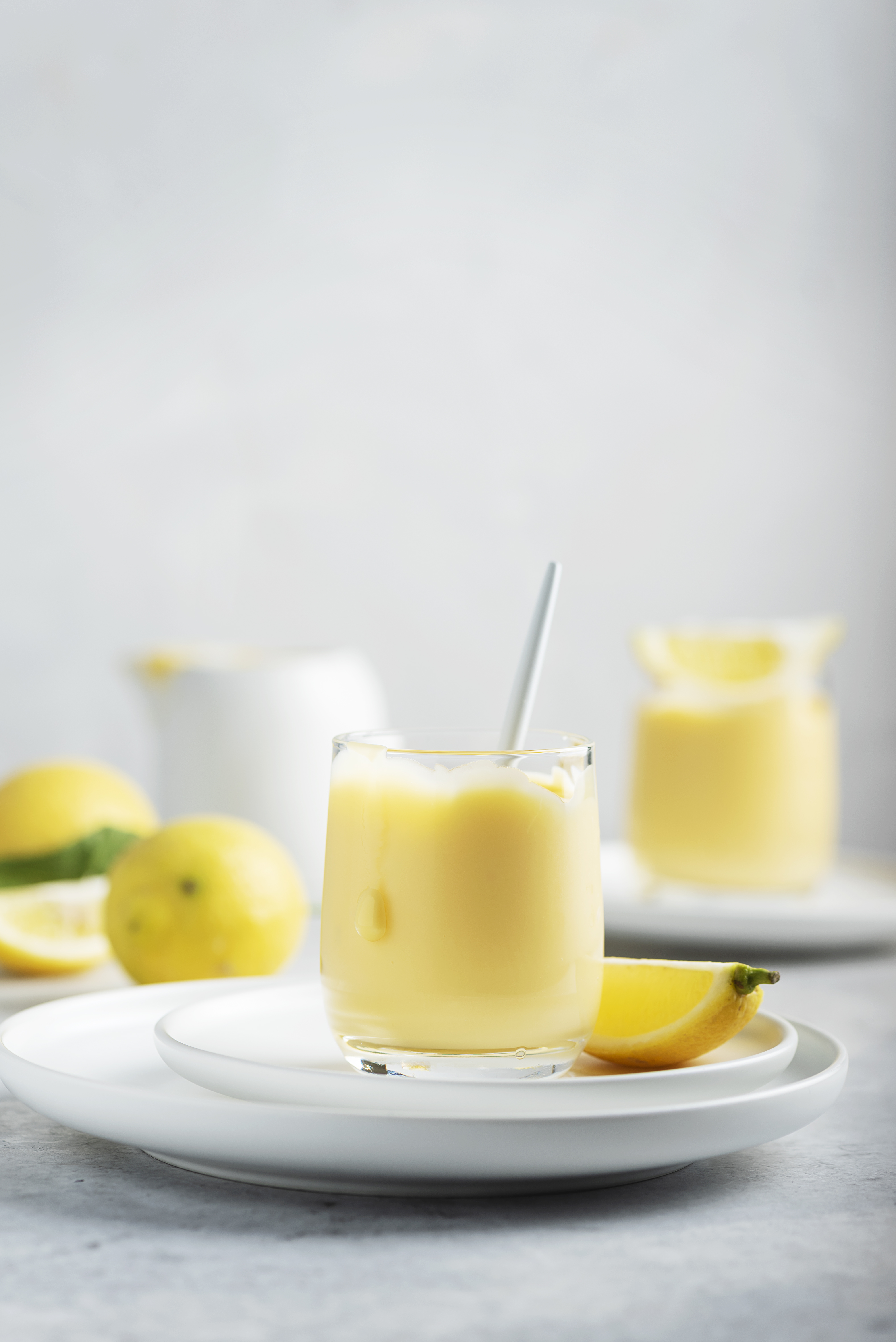 Sweet lemon curd in the glass, selective focus image